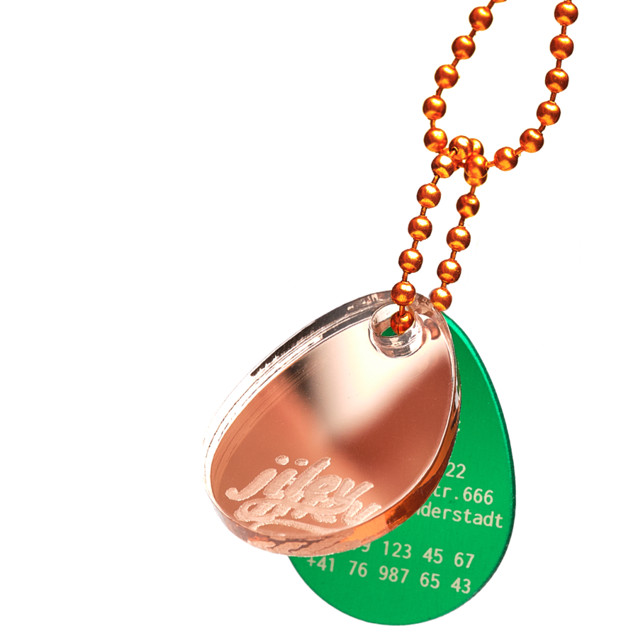 personalisierte Halskette für Kinder-Identifikation im Notfall-rosegold-gruen-kupferkette