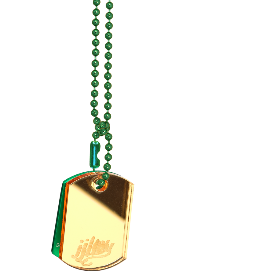 personalisierte Halskette für Kinder-Identifikation im Notfall-spiegelgold-gruen-gruen