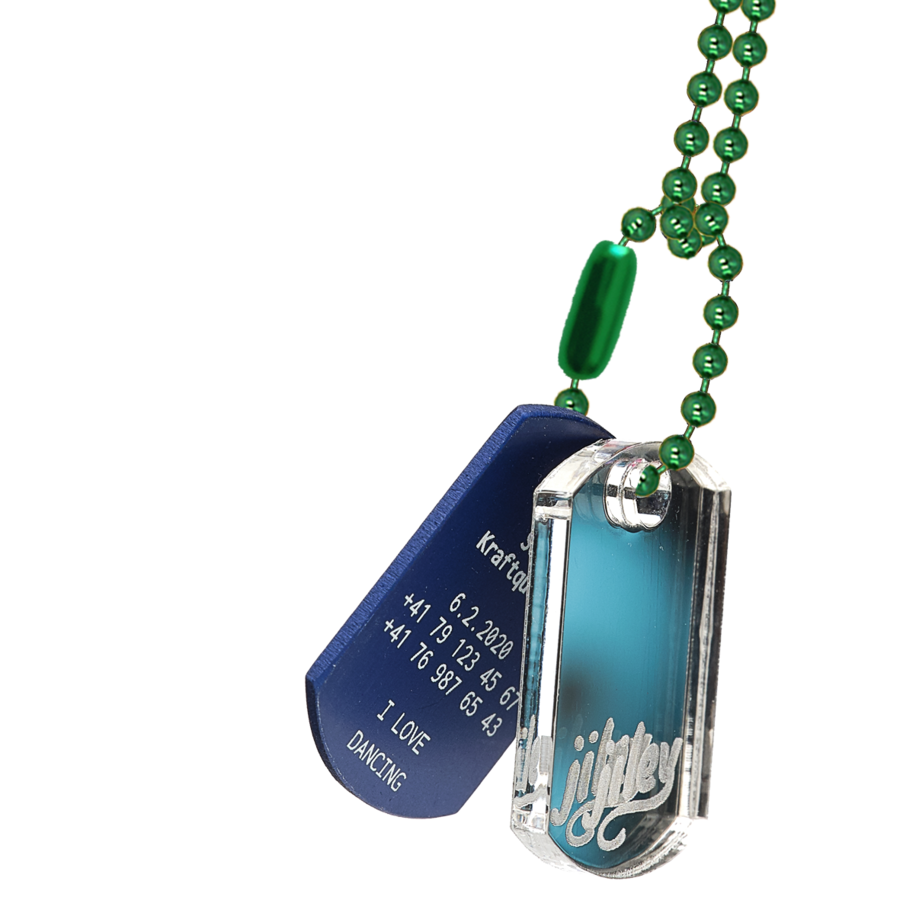 personalisierte Halskette für Kinder-Identifikation im Notfall-spiegel-blau-gruen