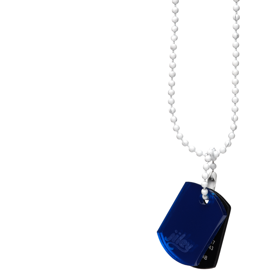 personalisierte Halskette für Kinder-Identifikation im Notfall-spiegelblau-schwarz-weiss